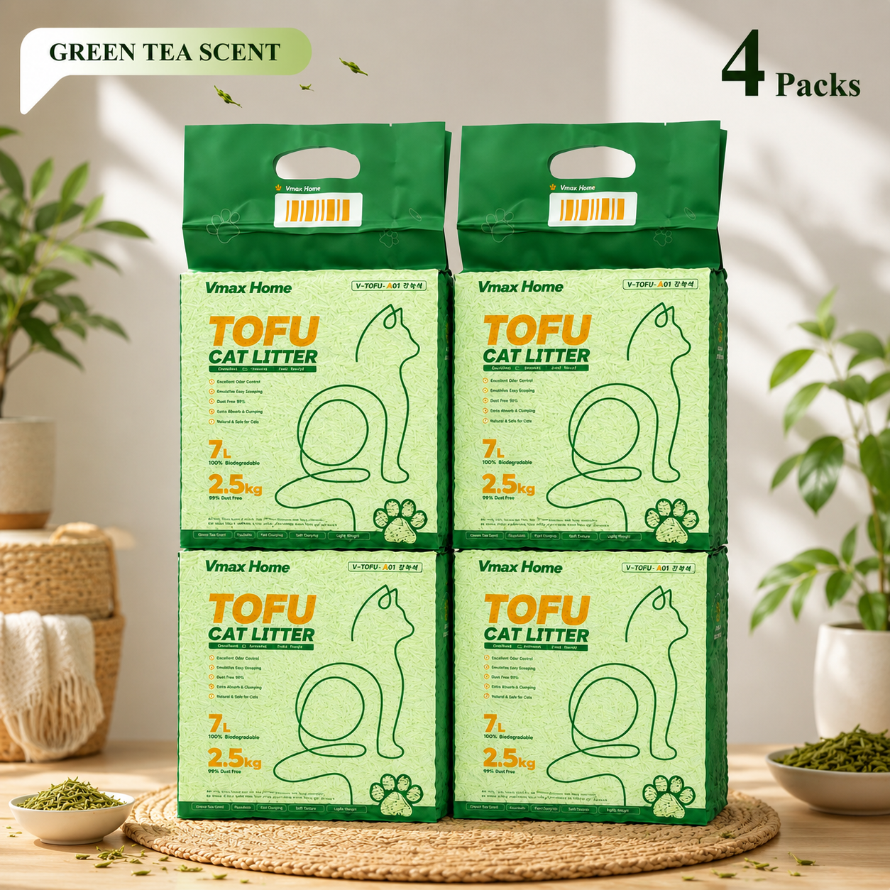 [4 Pack] Tofu Cat Litter Natural Clumping & Odor Control