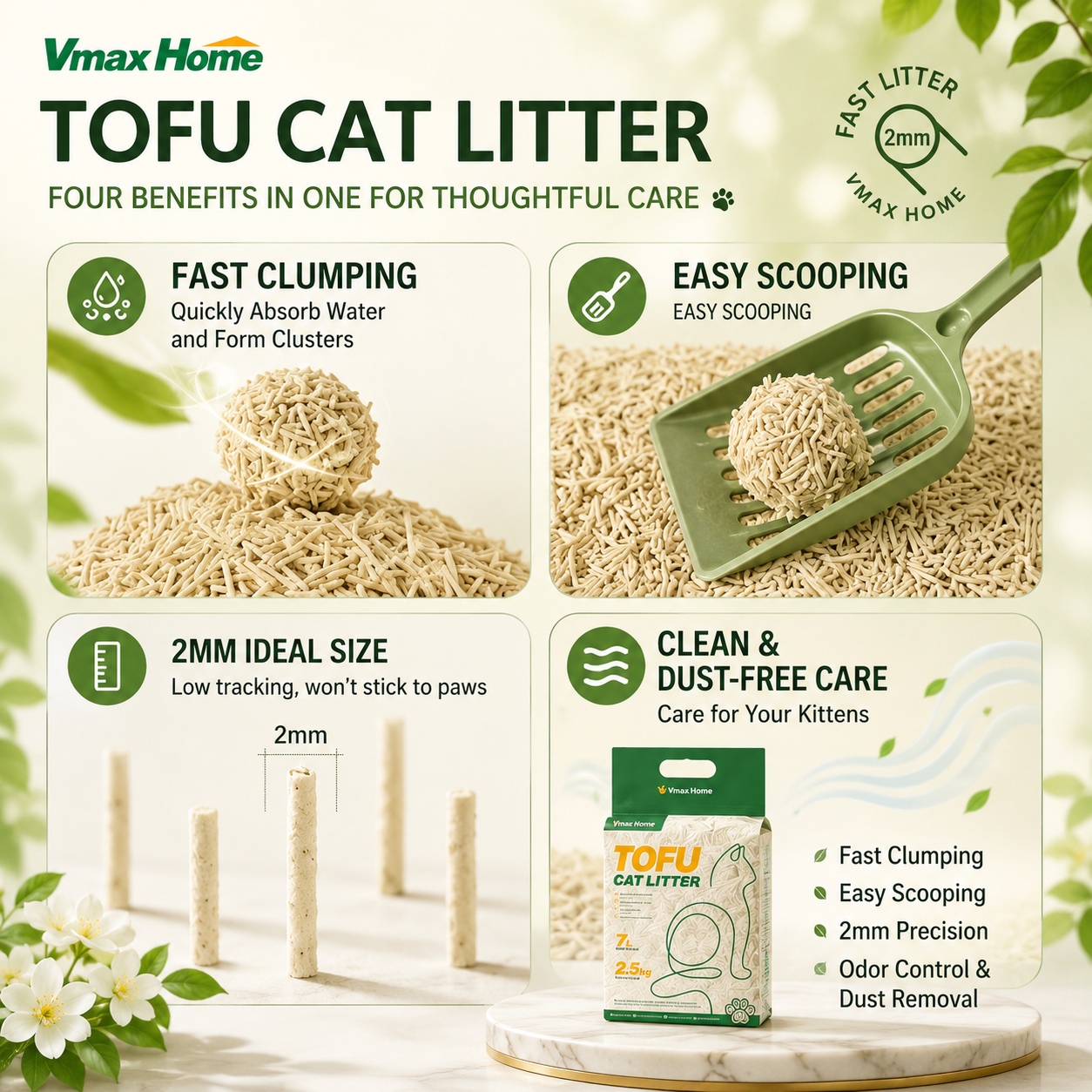 Vmax Home Tofu Cat Litter 4 Pack | Natural Clumping & Odor Control