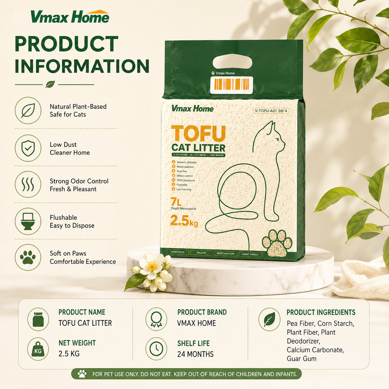 Vmax Home Tofu Cat Litter 4 Pack | Natural Clumping & Odor Control